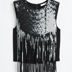 H&M Fringe Sequin Top Sz L